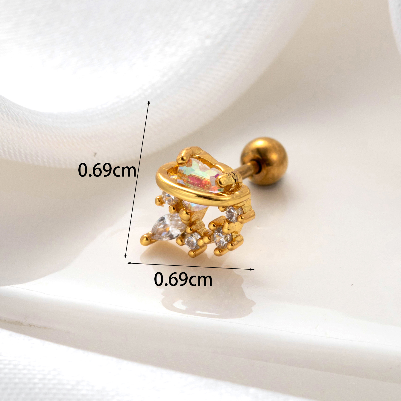 1 Piece Simple Series Simple Heart Copper 18K Gold color Plated Material Zircon Women's Stud Earrings h5 